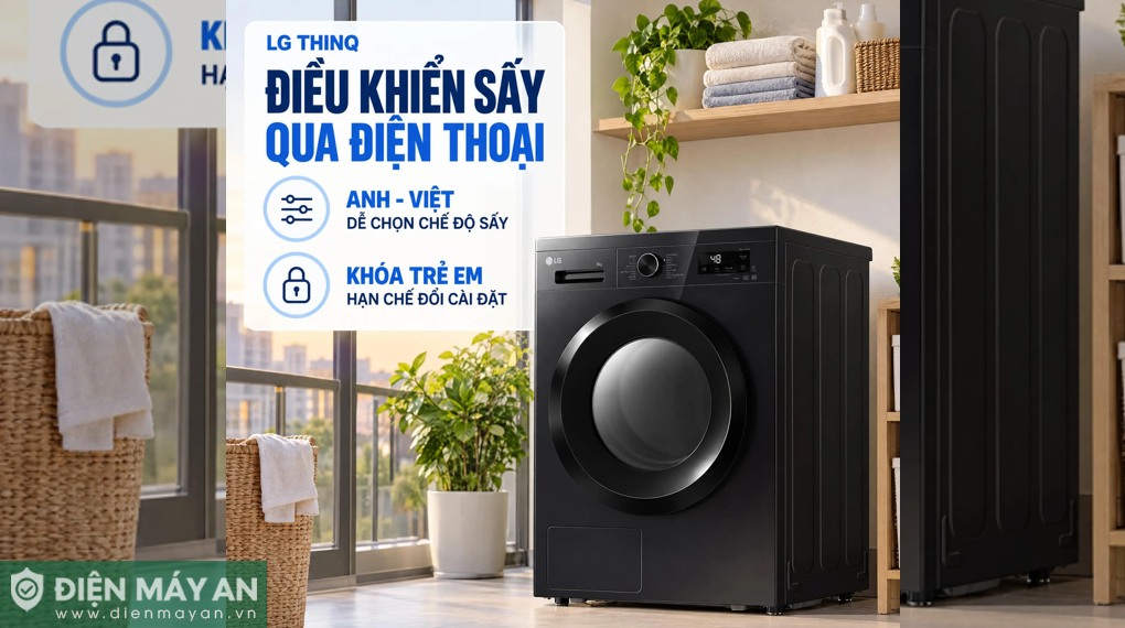 Máy sấy bơm nhiệt LG 9 Kg RB09NHP5O